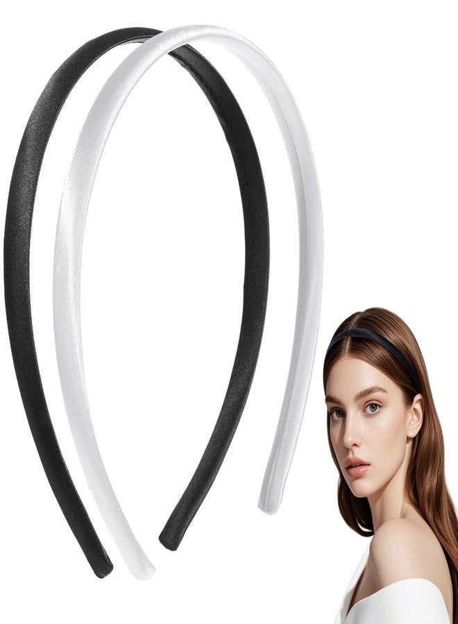 Qulkws 2 PCS Soft Satin Headband, Velvet Padded Headbands, Fashion Elastic Solid Hairband for Women Cosplay Holiday Halloween Crafts Gifts, Black & White - Image 1